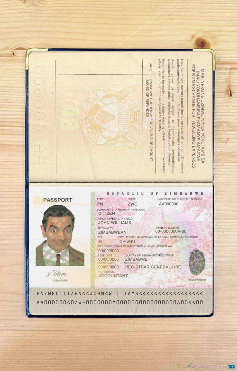 Download Zimbabwe passport photo look Photoshop template